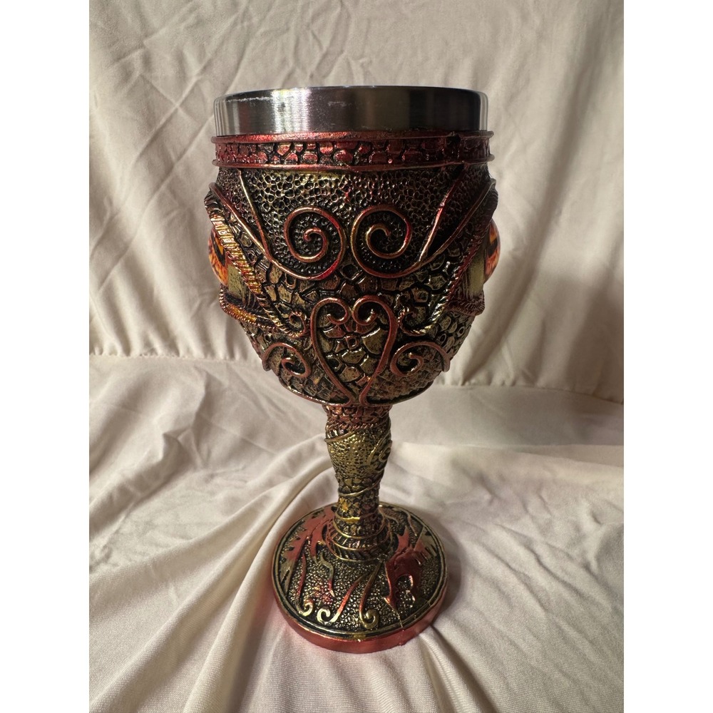 Dragon Eye Gothic Chalice Goblet Stainless Steel Fantasy Medieval Decor Red Gold - Picture 7 of 14